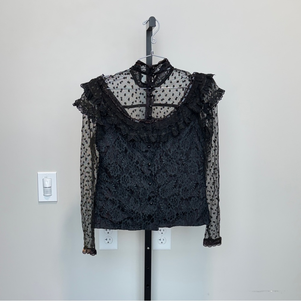 1980s Jessica’s Gunnies Sax Prairie Gothic lace blouse with sequins 11 Medium